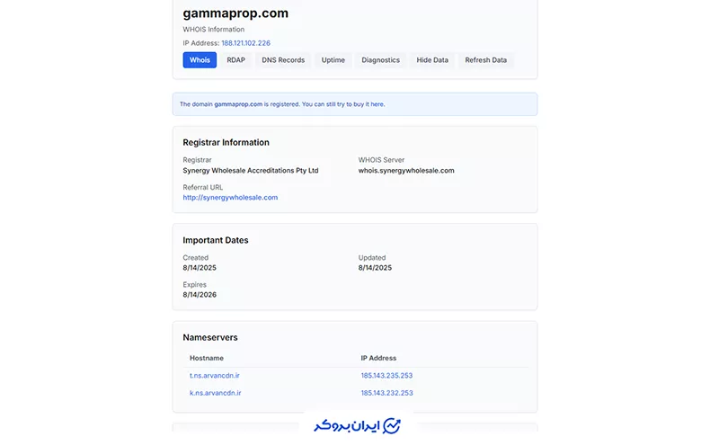 اطلاعات Whois گاما پراپ (GammaProp Whois)